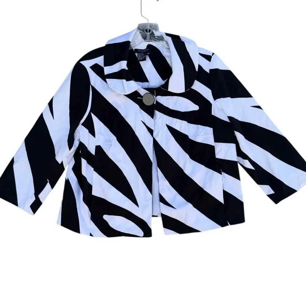 Sandro SportwearZebra Print Jacket Black White Cropped Button Front Women M